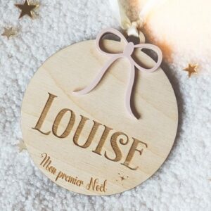 Boule de Noël "Mon Premier Noël" Bois Personnalisée Prénom Bébé - Souvenir de Première Année